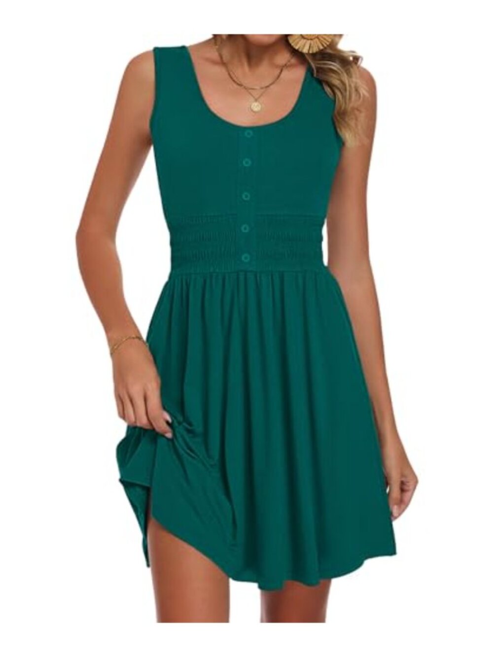 Womens Summer Mini Sundress Sleeveless A-Line Smocked Waist Casual Dress with